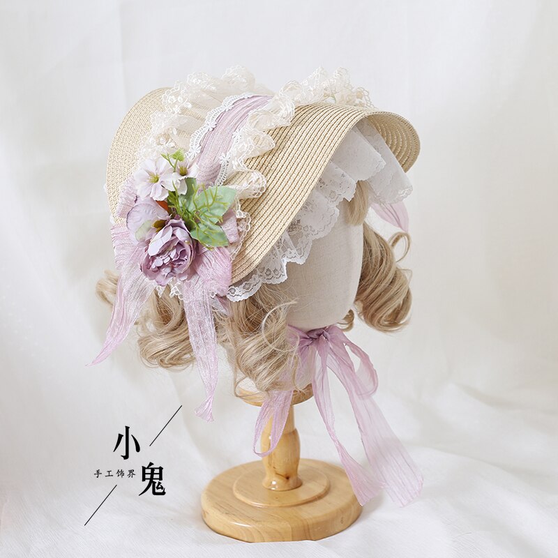 Multi-Color Lolita Flower Flat Hat Top Hat Flower Wedding Tea Party Pastoral Straw Hat Lace Han Yang Eclectic Summer: Brown