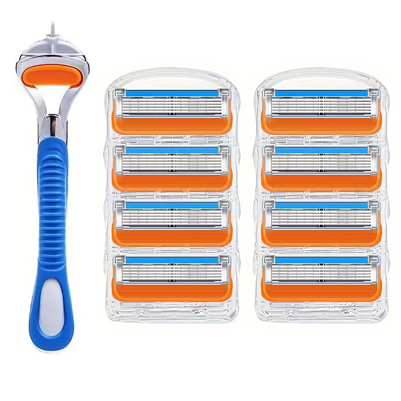 4/8 stuks handmatig scheermes voor mannen, vijf lagen mesjes, zonder meshouder, roestvrijstalen scheermesjes, geen huidbeschadiging, ouderwets scheermes: Oranje