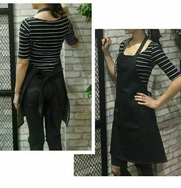 Delantal Unisex de lona vaquera con bolsillos, artesanías de carnicero, cocineros, cocina, barbacoa, liso, , 1 ud.