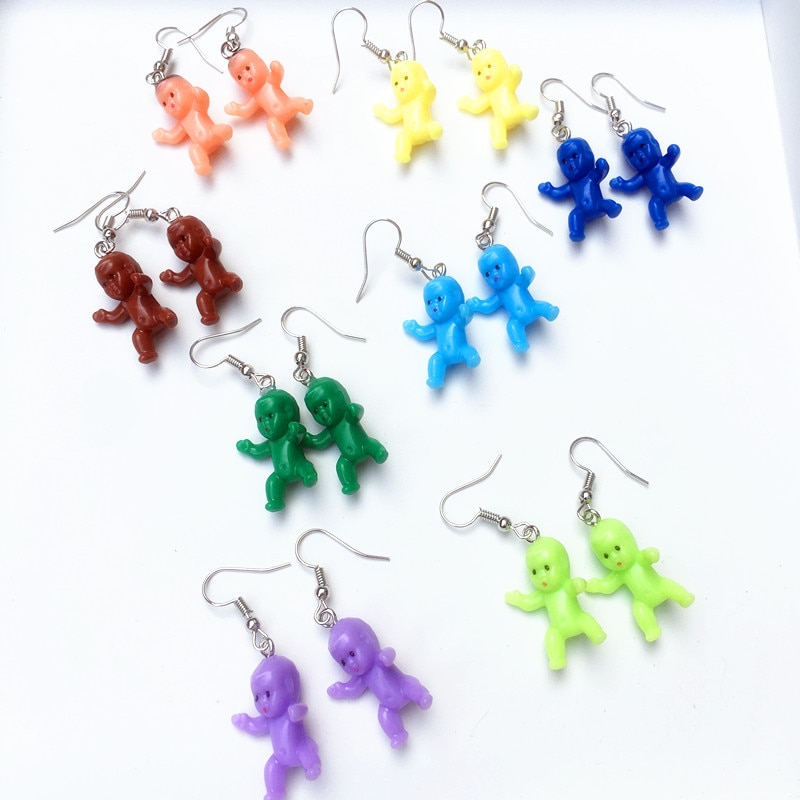 drôle bébé poupée forme coloré boucles d'oreilles pour femmes fille créative Harajuku Cool goutte boucles d'oreilles fête déclaration bijoux