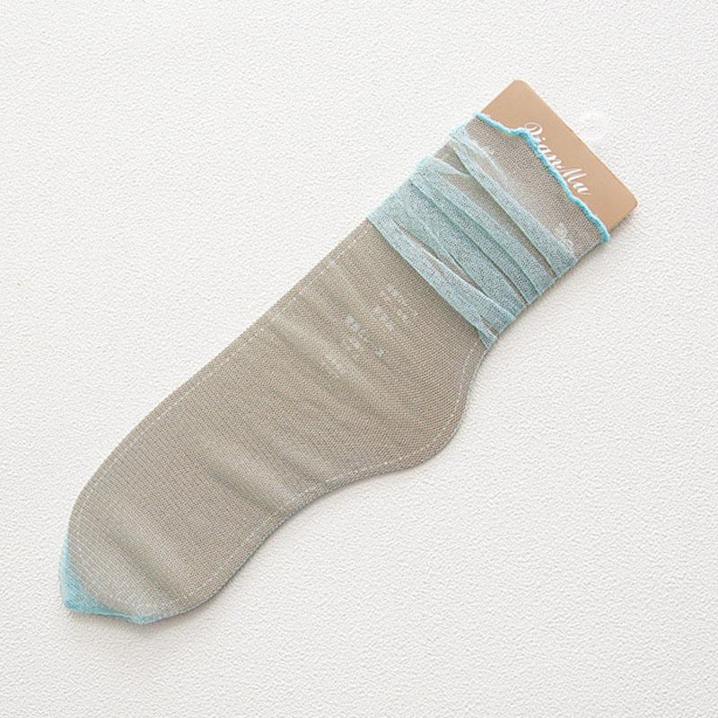 Calcetines de mujer ligeros y transpirables de tul rizado calcetín de malla Retro Sexy elástico transparente ultrafino calcetín fresco para niñas: Azul cielo