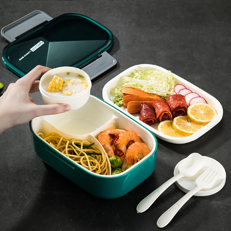 ONEUP Microwave Heating Lunch Box Rectangular Plastic Partition Large Capacity Double-layer Bento Box Portable Food Container