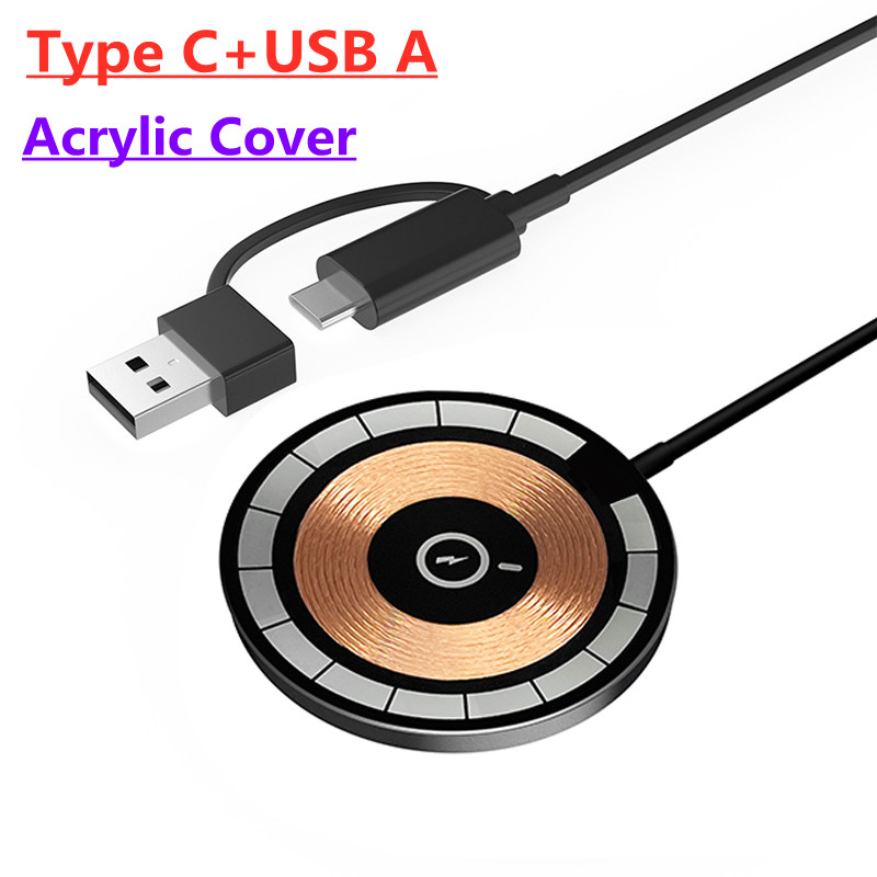 65W Magnetic Wireless Charger Pad USB + Type C Macsafe For iPhone 15 14 13 12 Pro Max Transparent Fast Charging Dock Station: PURPLE