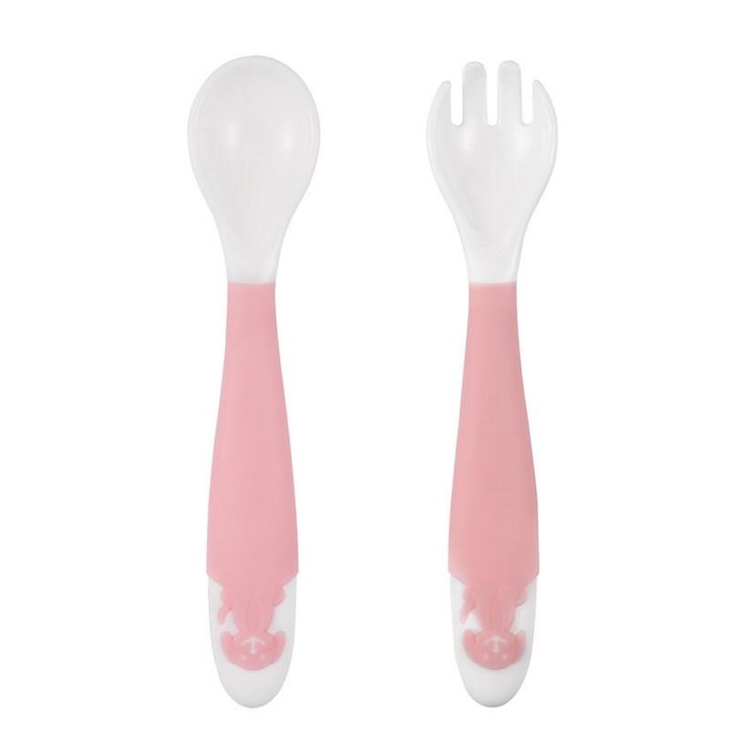 Buigbare Baby Lepels Servies Gadget Boon Kinderen Bestek Voeden Vorken Baby Bestek Lepel Voor Babi Kid Gebruiksvoorwerpen Lepel Vork: 2 PC Pink