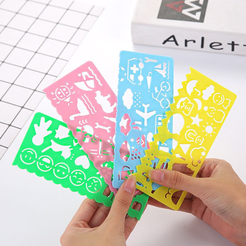 4pcs/set Ruler Painting Modeling Ruler Learning Supplies Children Alpinia Oxyphylla Ten Thousand Flower Ruler Set Ruler