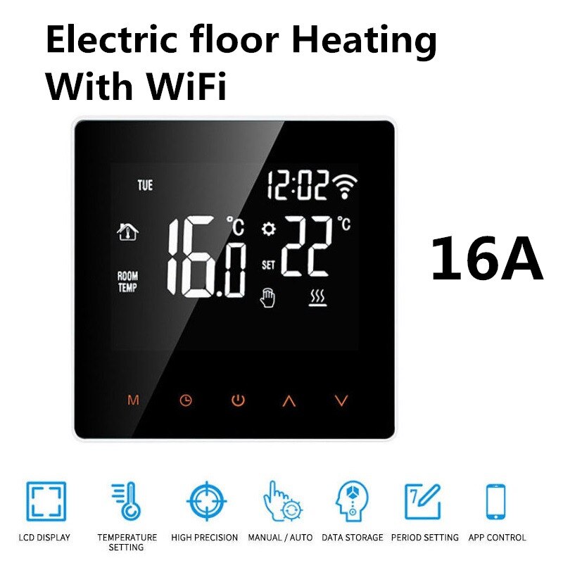Wireless Thermostat Touch Screen Temperature Controller Smart Home Programmable Electric Underfloor Heating For Google Home Alea: 16A Electric