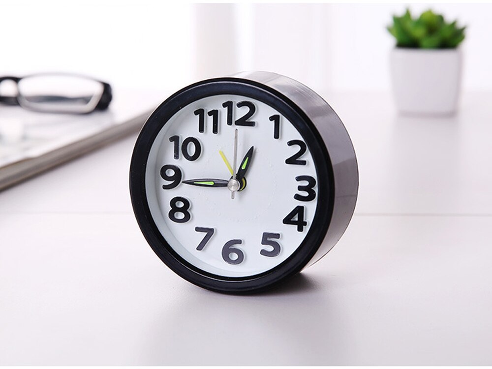 Mini Square Round Small Bed Alarm Clock Compact Travel Clock Portable Black &White Children Student Desk Watch Clock Home: YL1032-Round-Black