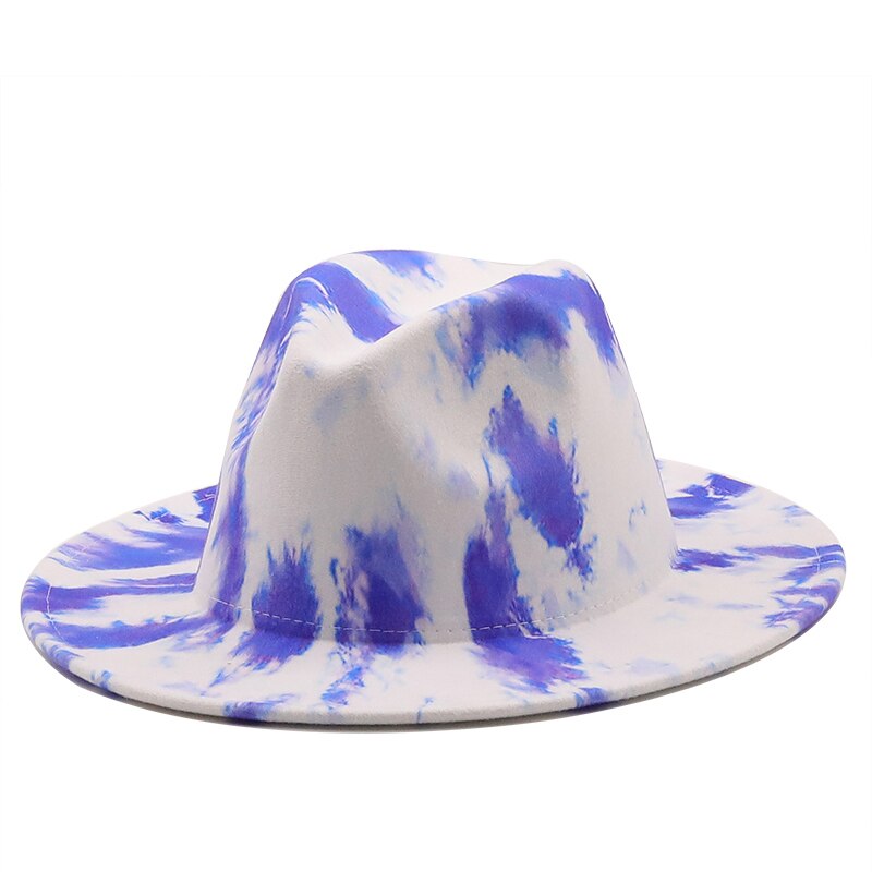 Sombrero de fieltro Panamá Tie-Dye para mujer, sombrero de ala ancha, iglesia, Derby, de lana, estilo británico, Jazz,: 05