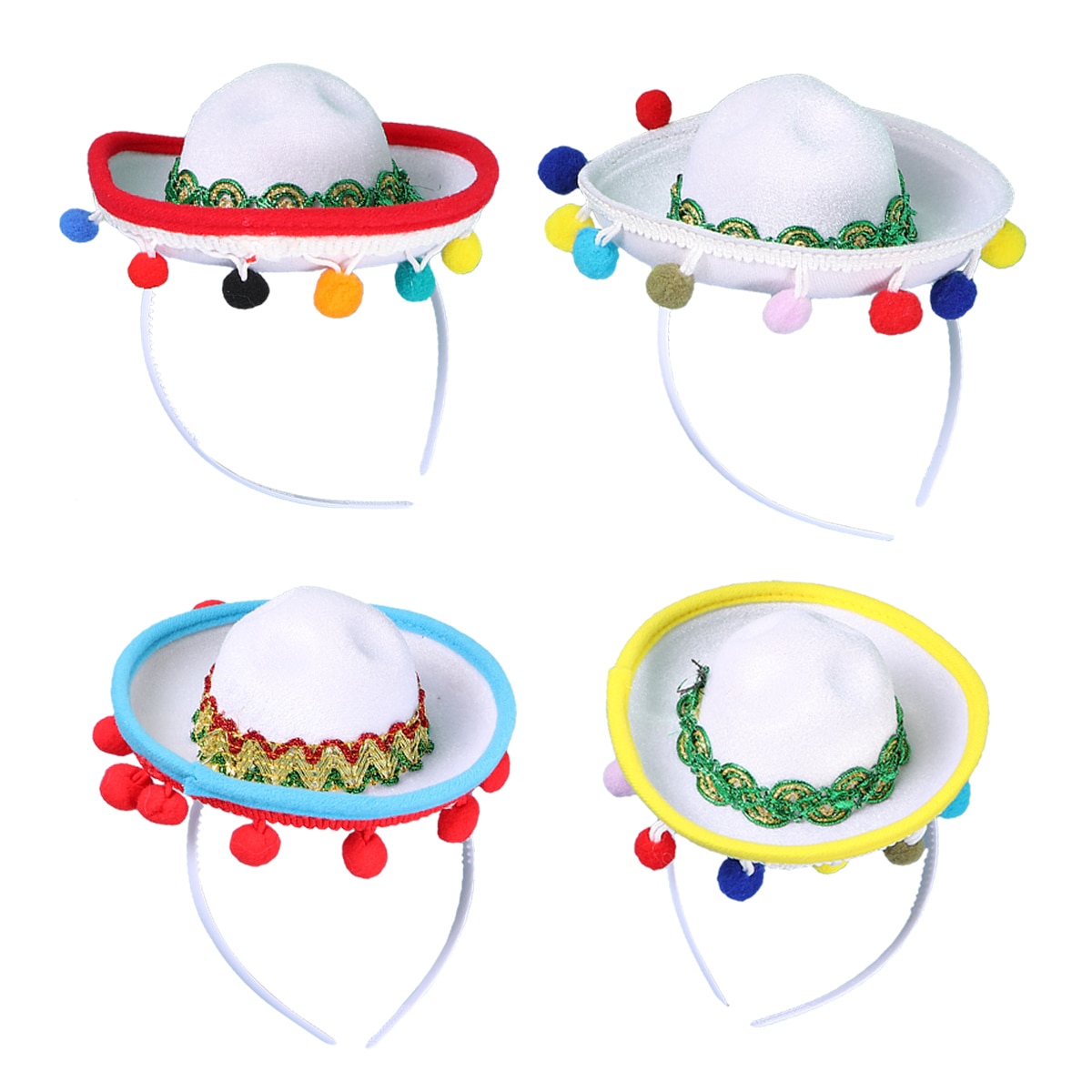 4 stk hat hår bøjle sjovt pandebånd yndigt hår tilbehør mini mexicansk hat pandebånd til kvinde børn fest festival: Default Title