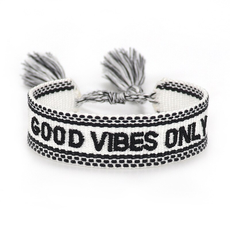 Hand Geborduurde Pols Band Kwastje Brief Vibes Gevlochten Armband Vrouwen Sieraden Goede: White