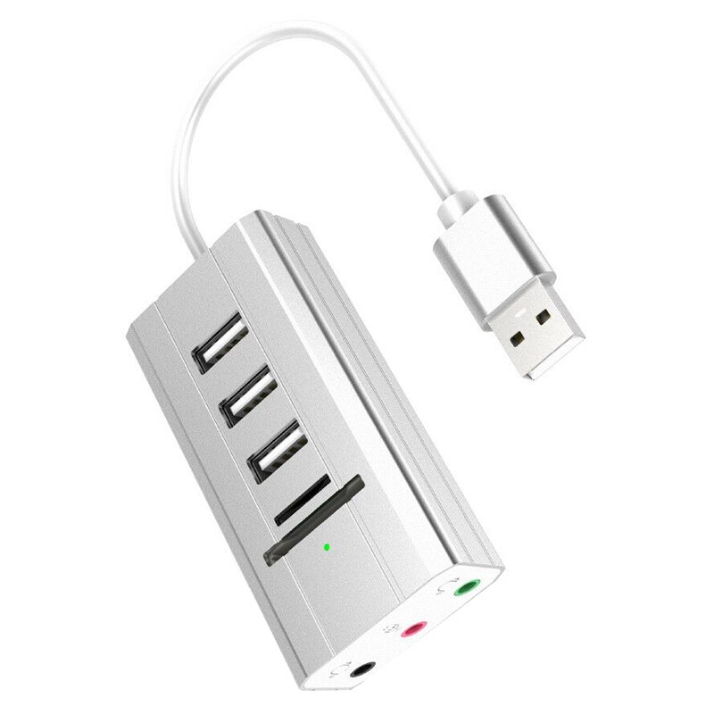 Externe 3.5mm o usb 2.0 geluidskaart met 3 poorts usb hub tf/sd kaartlezer adapter draadkabel