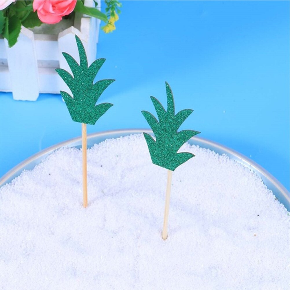 15 st kaka toppers ananas bladmönster grön glittrande muffin dekor för fest födelsedag bröllop 10 x 6 x 0.5cm