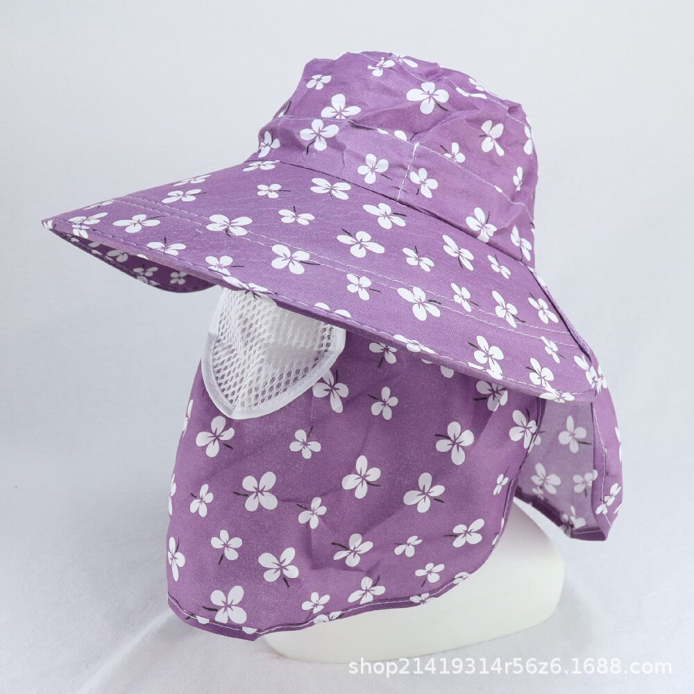 Women UV Protection Cap Breathable Big Brim Outdoor Sun Hat With Face Neck Flap Woman Working Hat: Purple