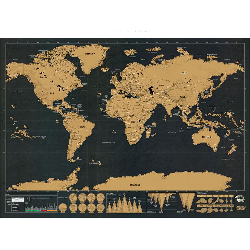 82.5 x 59.4cm deluxe musta raaputa maailmankartta musta kartta raaputtaa paras sisustus koulun toimistopaperitarvikkeet seinätarrat