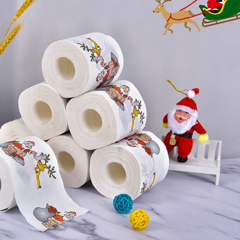 2 Layers 15 Rolls of Merry Christmas Hand Roll Paper Santa Printing Roll Paper