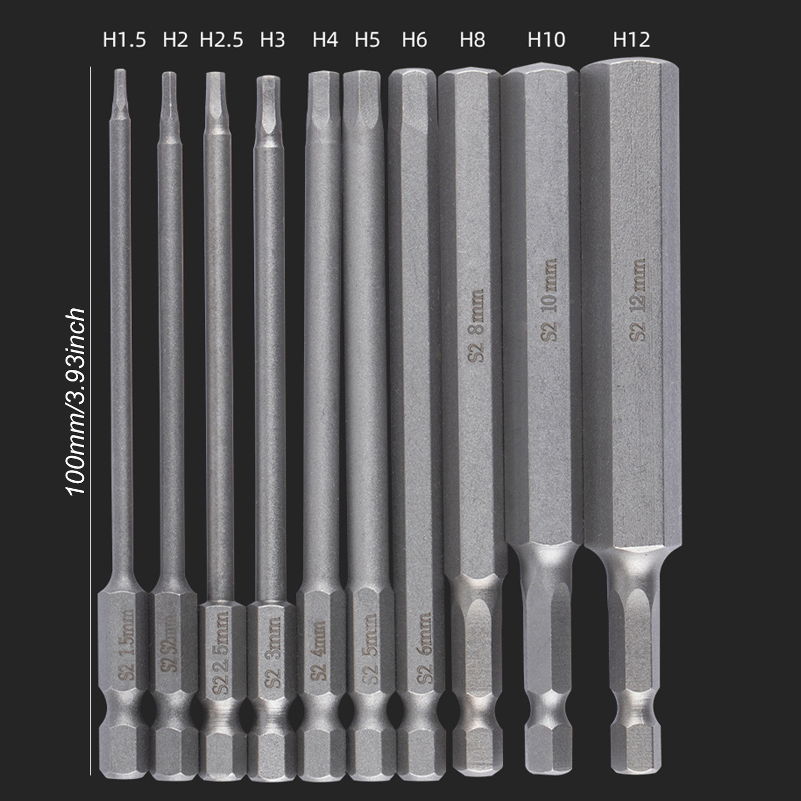 Juego de puntas de destornillador magnético métrico, llave Allen con cabeza de vástago hexagonal de 1/4 ", 8/10 Uds.
