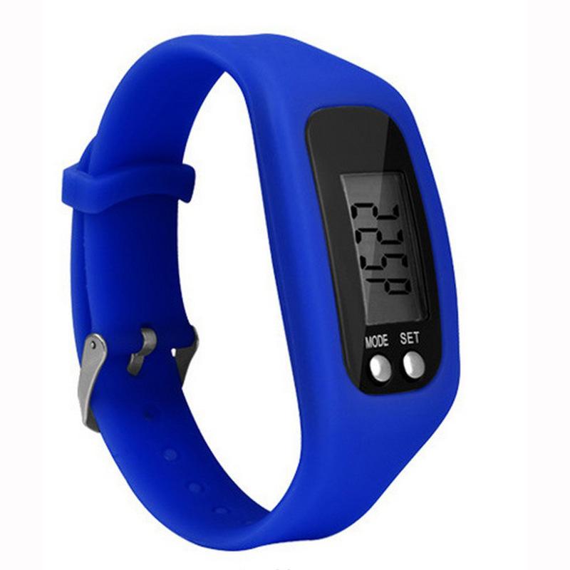 Digital LCD Pedometer Run Step Walking Distance Calorie Counter 12 24 Hours Time Display Sport Watch Bracelet Smart Wristbands: dark blue