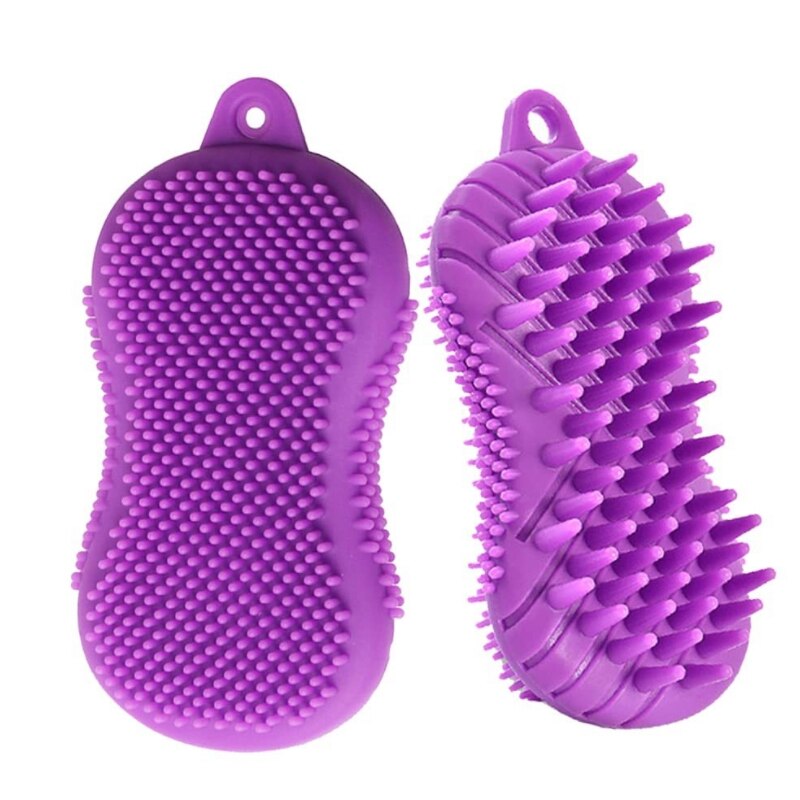 2 pz spazzola da bagno in silicone bifacciale esfoliante lavasciuga doccia bagno shampoo spazzola massaggiatore del cuoio capelluto per la crescita dei capelli