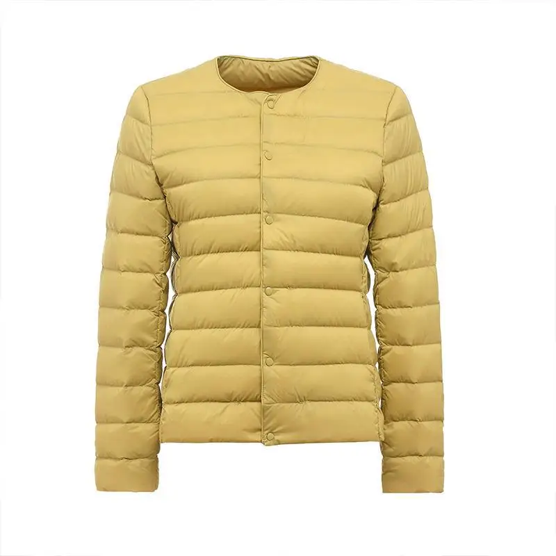Dam vårjacka koreansk slim fit varm fodrad dunjacka ultralätt kragelös dam 90%  vit anddunsparka