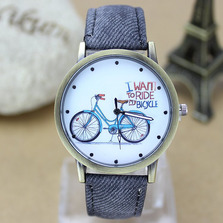 New Fashion Men orologio da bicicletta donna Jean tessuto cinturino in pelle abito orologi Relogio Feminino orologio al quarzo Casual da donna ora calda: black