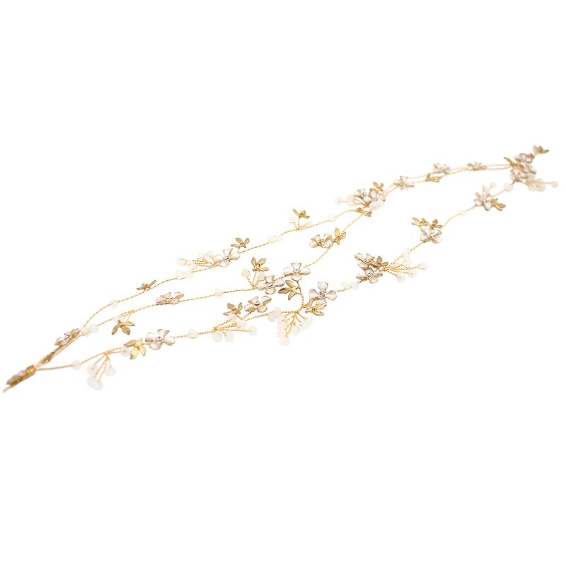 O351 delicate gouden bladeren en kunstbloemen bruidsparels haarband bruidskapsel