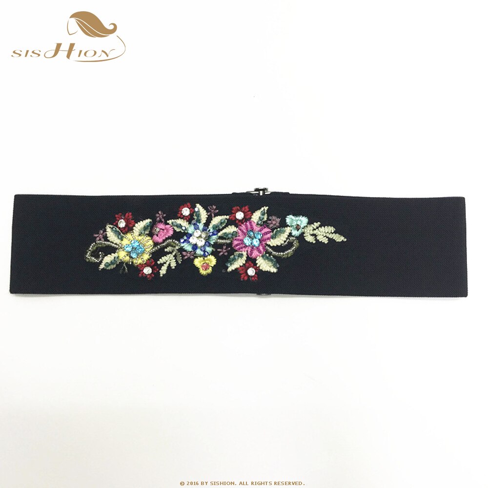 SISHION Embroidered Black Women Belt VD1229 Flower Floral Waist Corset Beautiful Stretch Elastic Waistband Wide