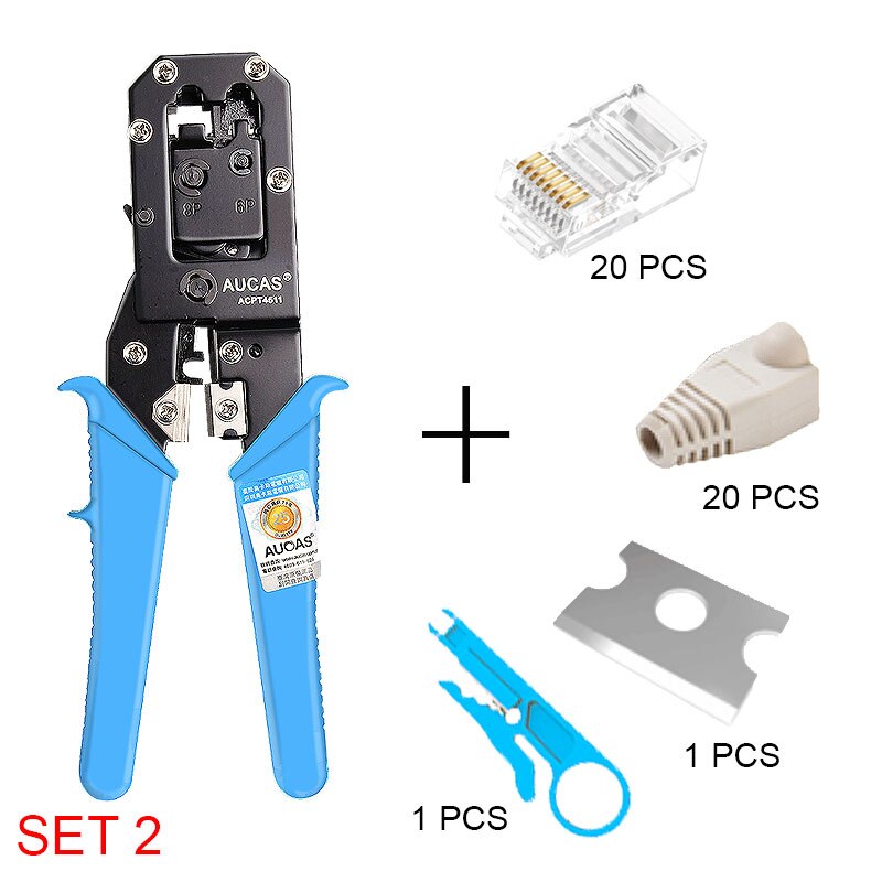 Aucas Rj45 Crimper Tool Netwerk Kabel Apparatuur Stripper Krimptang Moederbord Kit Tester Machine Mikrotik Detector Mikrot: Default Title