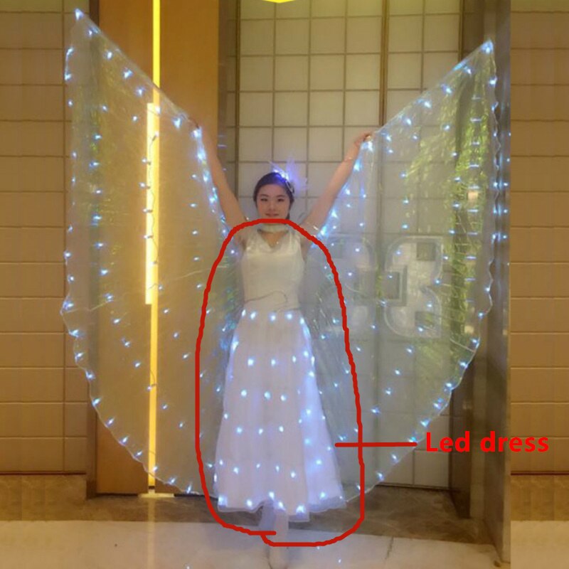 Ruoru, alas Led para danza del vientre para adultos y niñas, disfraz de Alas de Led de carnaval, Led blanca con alas de Isis, vestido Led con flores para cabeza, ropa para danza del vientre: led dress / M 155cm to 160cm