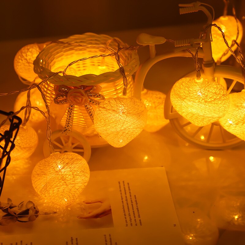 LED Cotton String Fairy Lights Room Ins Decoration Bedroom Night Light Festival Party Tree Rattan Handmade String Light: warm lights hearts / by battery