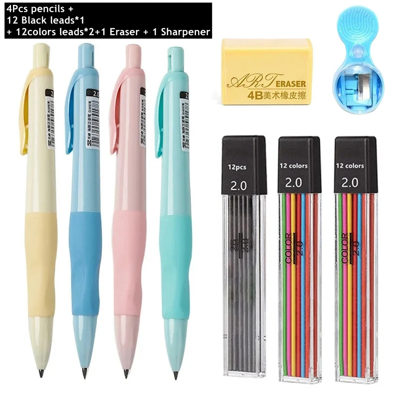 Ensemble de crayons mécaniques dauphin mignon de 2mm, crayon HB pour dessin de charpentier 2.0mm pour dessin, écriture, croquis, fournitures scolaires Kawaii: Violet