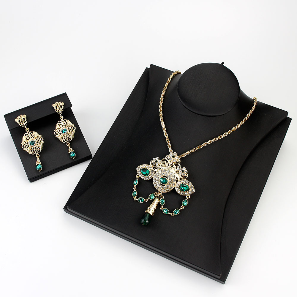 Sunspicems Marokko Bruiloft Sieraden Sets Goud Kleur Earring Lange Hanger Ketting Arabische Bijoux Bridal