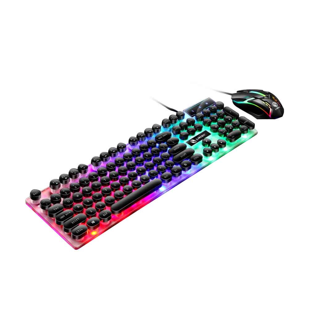 Regnbuefarge ergonomisk tastatur mus sett tilbehør med mus fargerikt bakgrunnsbelysning kablet tastatursett til pc