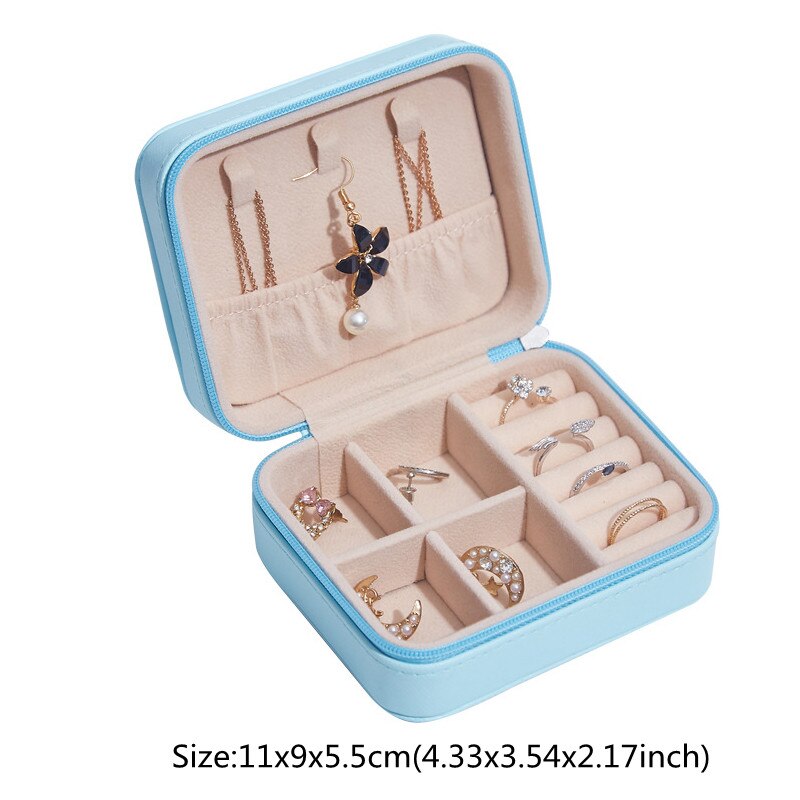 Neceser de viaje para organizar joyas, caja de almacenamiento de joyería de cuero Pu resistente al agua, para el hogar, pendientes, anillo, artículos de organización: A Blue Single Layer