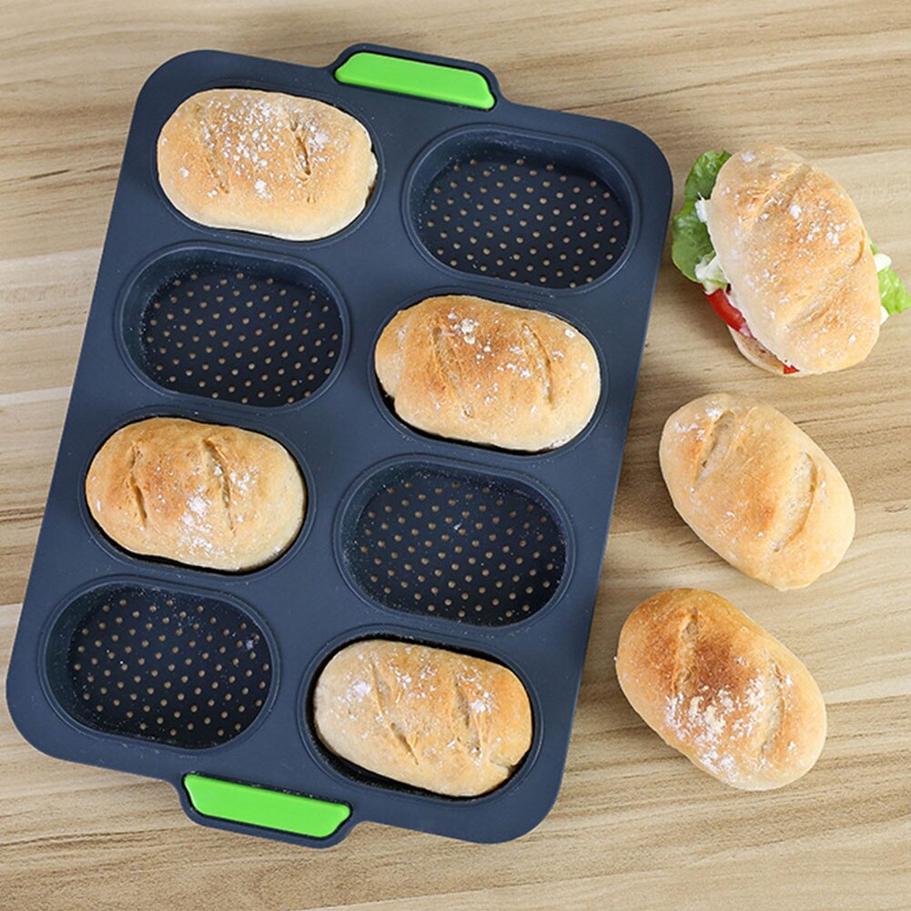 Wärme Beständig Tablett 8 Gitter Hause DIY Französisch Nicht Stock Praktische Laib Backen Hamburger Brot Schimmel Guter Flexibilität Einfach Freisetzung: dunkel Grau