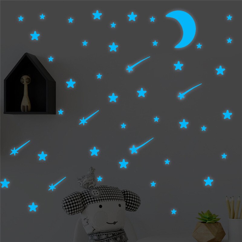 103 Stuks Lichtgevende Sterren Meteoor Maan Muursticker Voor Kinderkamer Woonkamer Slaapkamer Decoratie Decals Glow In The Dark 3D Stickers