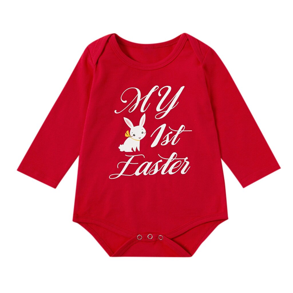 Letter Printed Baby Bodysuit Newborn Infant Girl Boy Easter Rabbit Bunny Bodysuit Clothes Body Dziecko Baby Long Sleeve Bodysuit: 12M