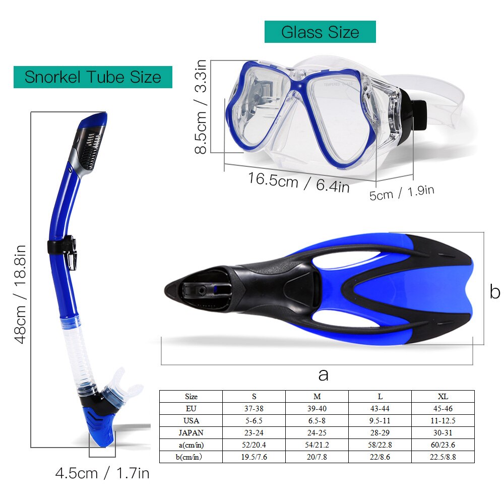 Snorkeluitrusting duikset duikset met siliconen masker zwemvinnen snorkel snel drogende uitrusting duikset watersportuitrusting