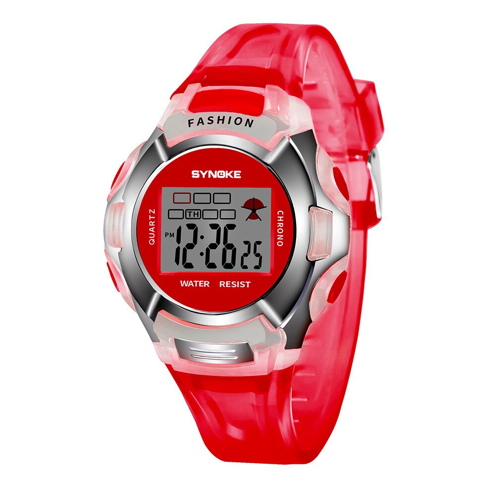 Synoke Kinderen Jongens Student Waterdichte Sport Horloge Led Digital Date Horloge Multifunctionele Mode Klokken: Red