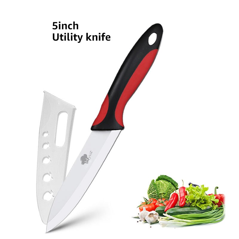 Keramik Messer 6 5 4 3 zoll Chef Fleisch Zoll-dienstprogramm Slicing Schäl Messer Weiß Klinge Bunte Anti-slip Griff küche Kochen Werkzeuge: 5 inch red black