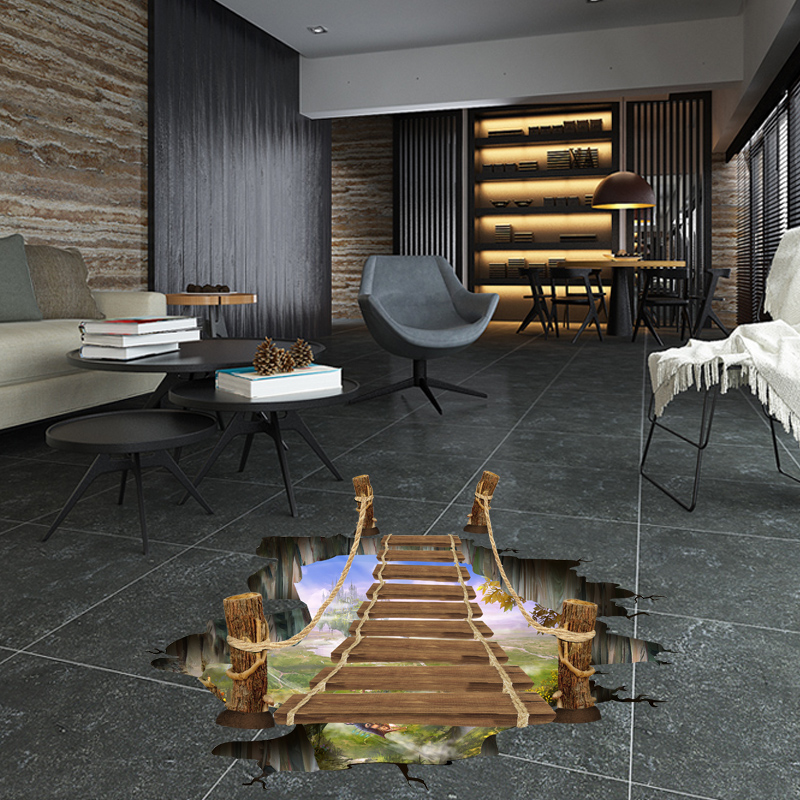 3D drawbridge simulation Floor/wall stickers for kids rooms decals home decor landscape False windows Wall sticker decoration