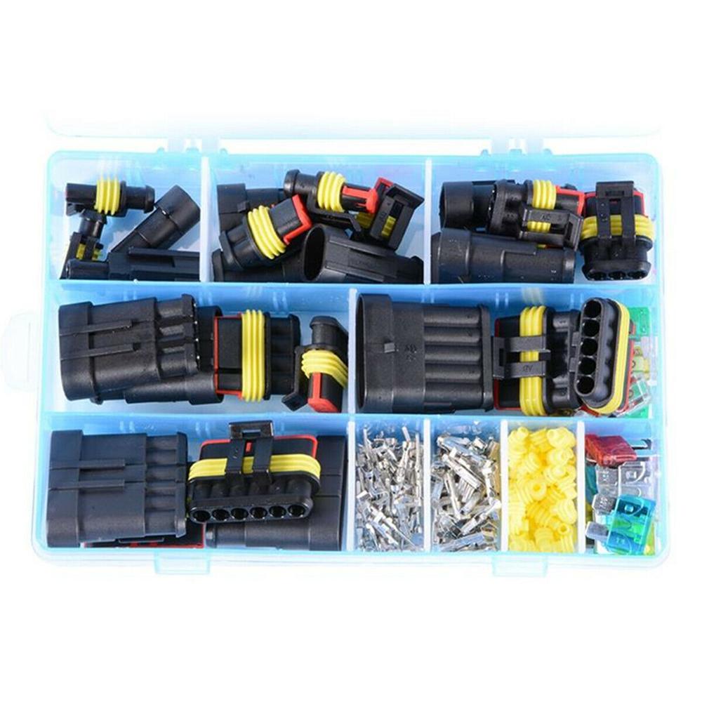 240Pcs 1-6 Pin Car Electrical Wire Connector Plug Terminal+Mini Blade Fuses Kit