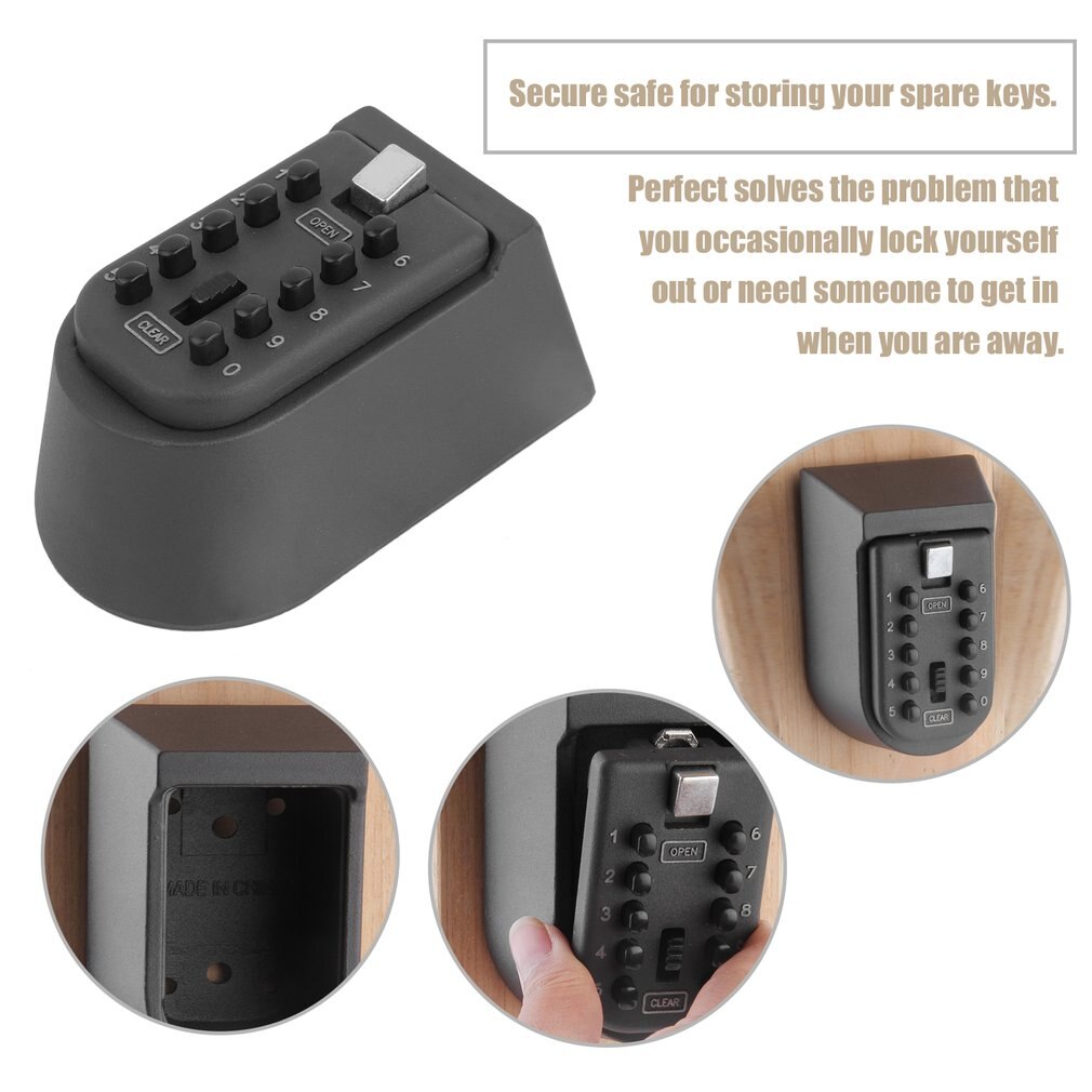 Outdoor Wall Mount Spare Key Safe Box Lock Holder Water Weatherproof Push Button Combination Mounted Key Storage Security Lock