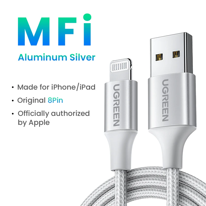 Ugreen for usb a til lightning-kabel mfi-sertifisert 90- graders for apple iphone 14 ipad usb-ladekabel ladedata flettet 1.5m: Blå