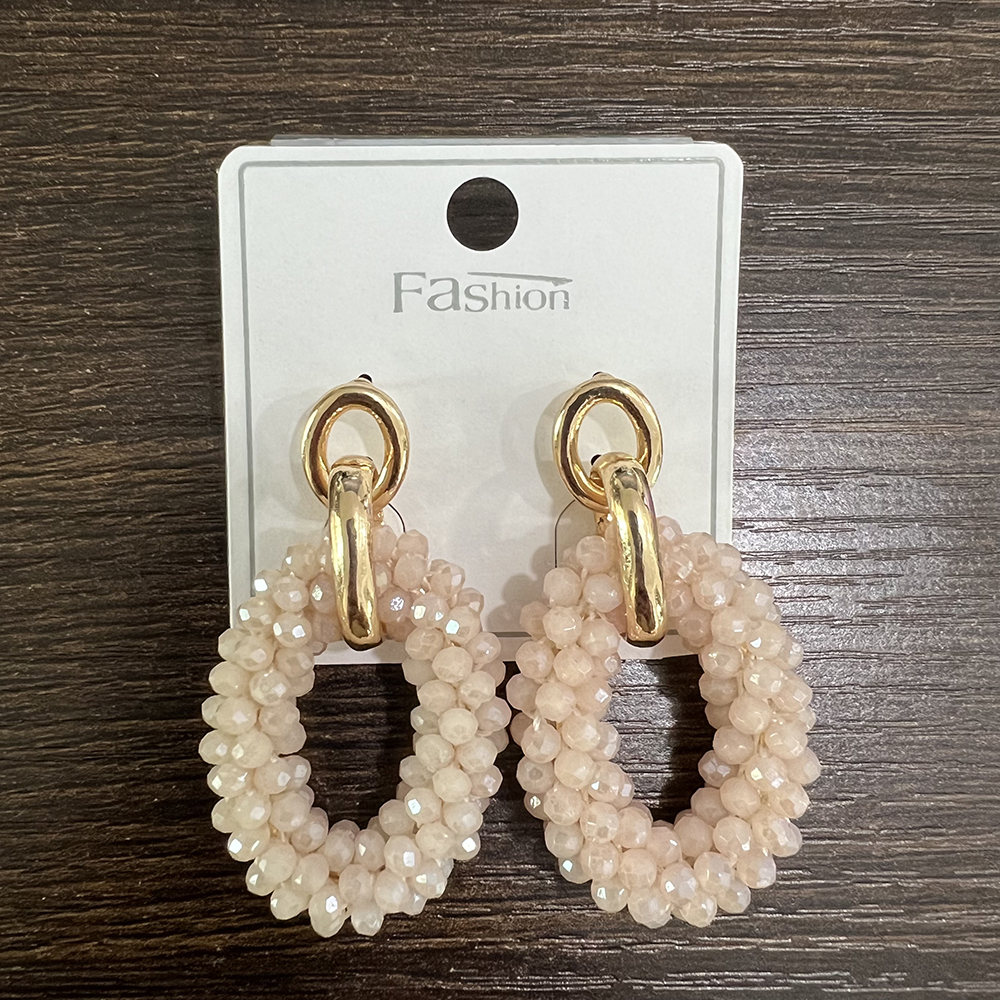 INKDEW pendientes de gota ovalados cadena oreja pendientes de cuentas de cristal hechos a mano para mujer joyería pendientes largos grandes joyería de EA070: Azul de zinc