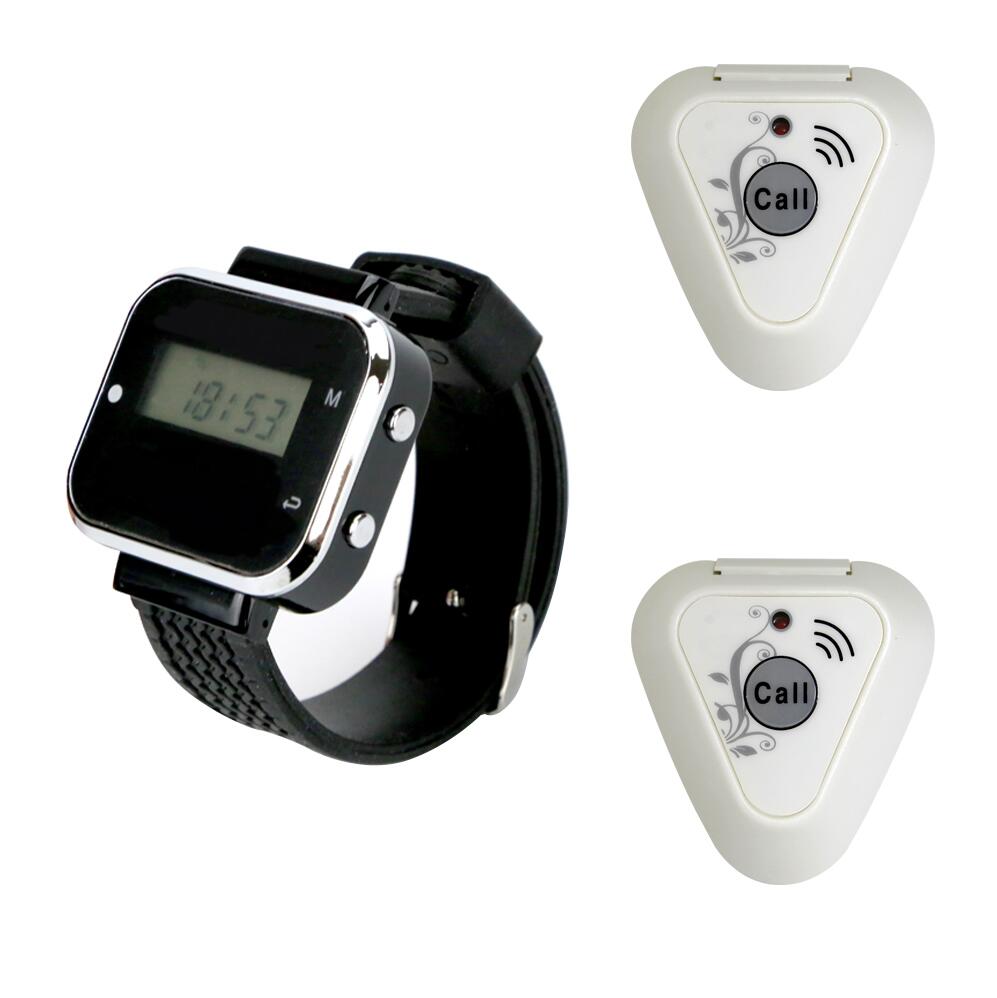JINGLE BELLS 2 call button 1 watch pager rechargeable watch receivers waiter wireless calling systems restaurant equipment: white 1 key