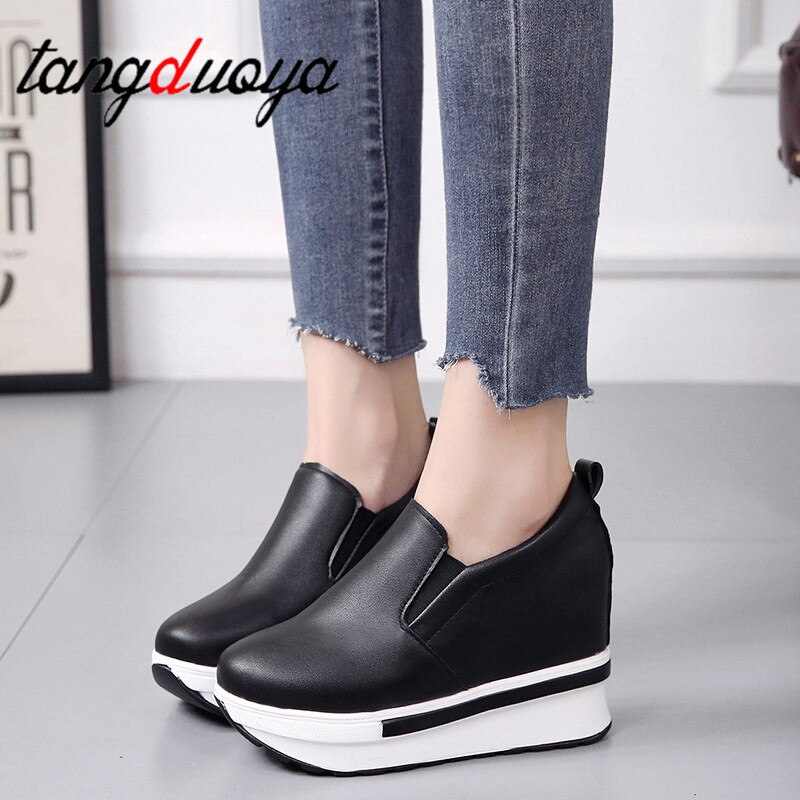 Chaussures à semelle épaisse pour femmes, chaussures à plateforme épaisse et étanches PU, mocassins vulcanisées, collection chaussures femme décontractées, collection