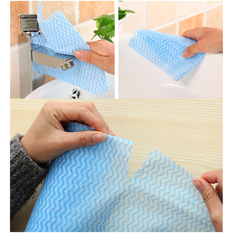 Chiffons de nettoyage jetables en tissu Non tissé, 50 feuilles/rouleau, serviettes de cuisine, chiffons pratiques à rayures