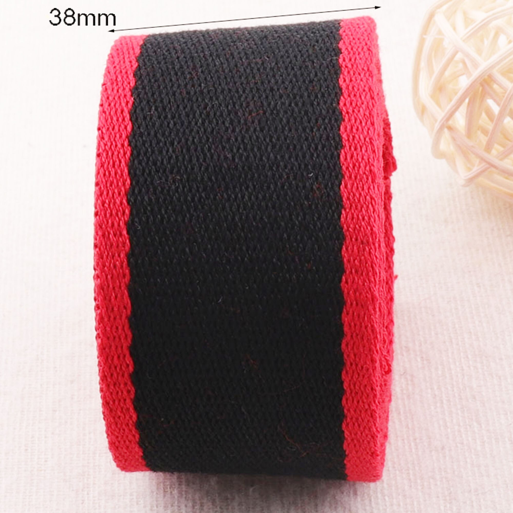 38mm/50mm Black Red Striped Webbing Red Edge Back Cotton Heavy Weight Purse Straps Totes Belts Tape Bag Handle1.5"-2": 38mm-3 YARDS