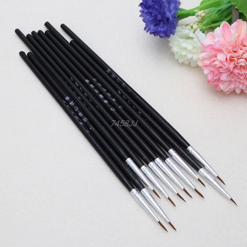 10pcs/set Nylon Hair Brush Hook Line Pen Artist Watercolor Acrylic Painting Oil Painting Brush Set ArtRamadan Festival: black