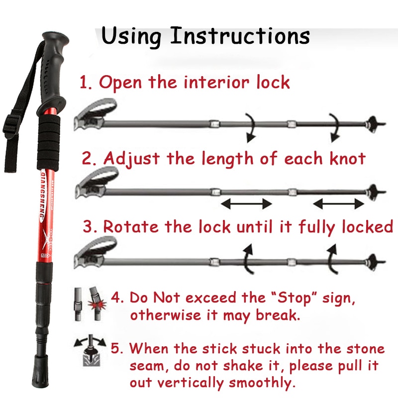 Anti Shock Hike Walking Stick 2pcs Nordic Walking Cane Aluminum Camp Telescopic Baton Outdoor Hiking Poles Crutches